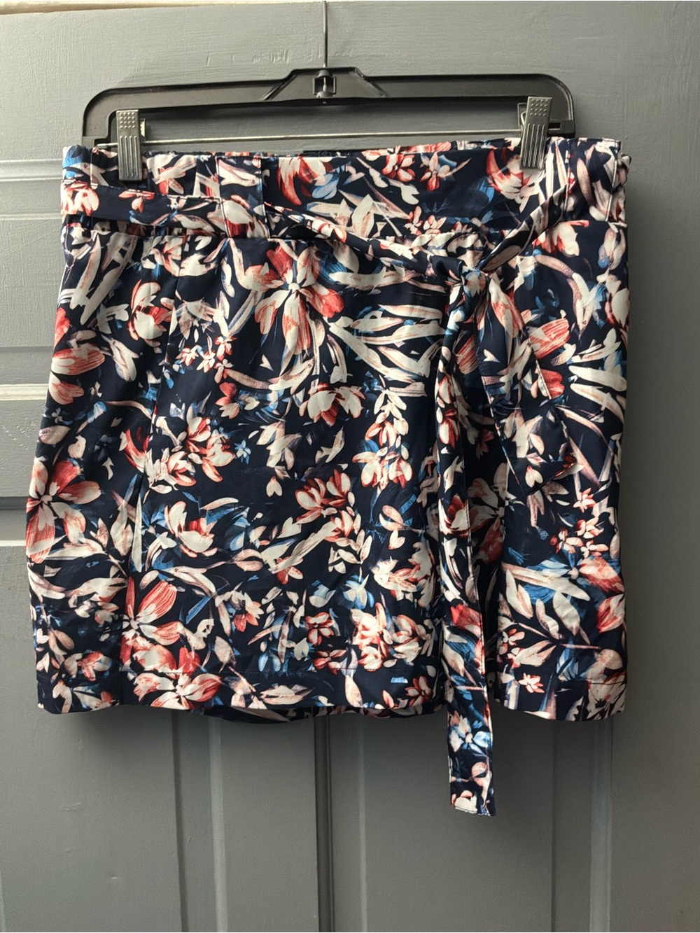 St. John's Bay Navy Floral Tie-Waist Mini Skirt